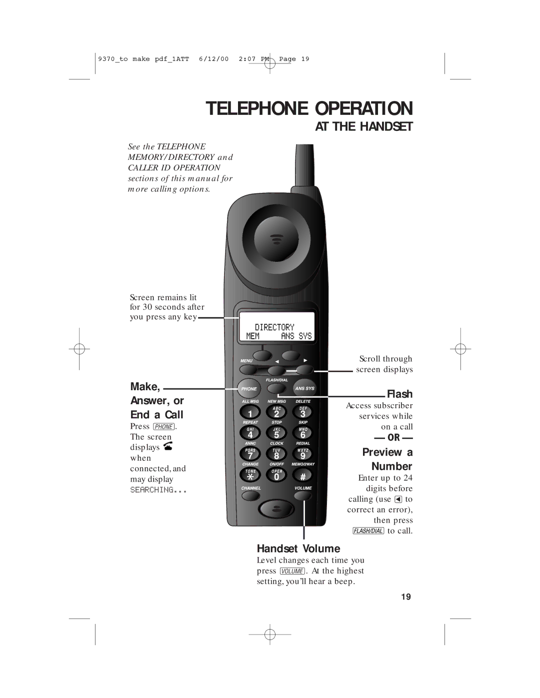 AT&T 9370 user manual Telephone Operation 