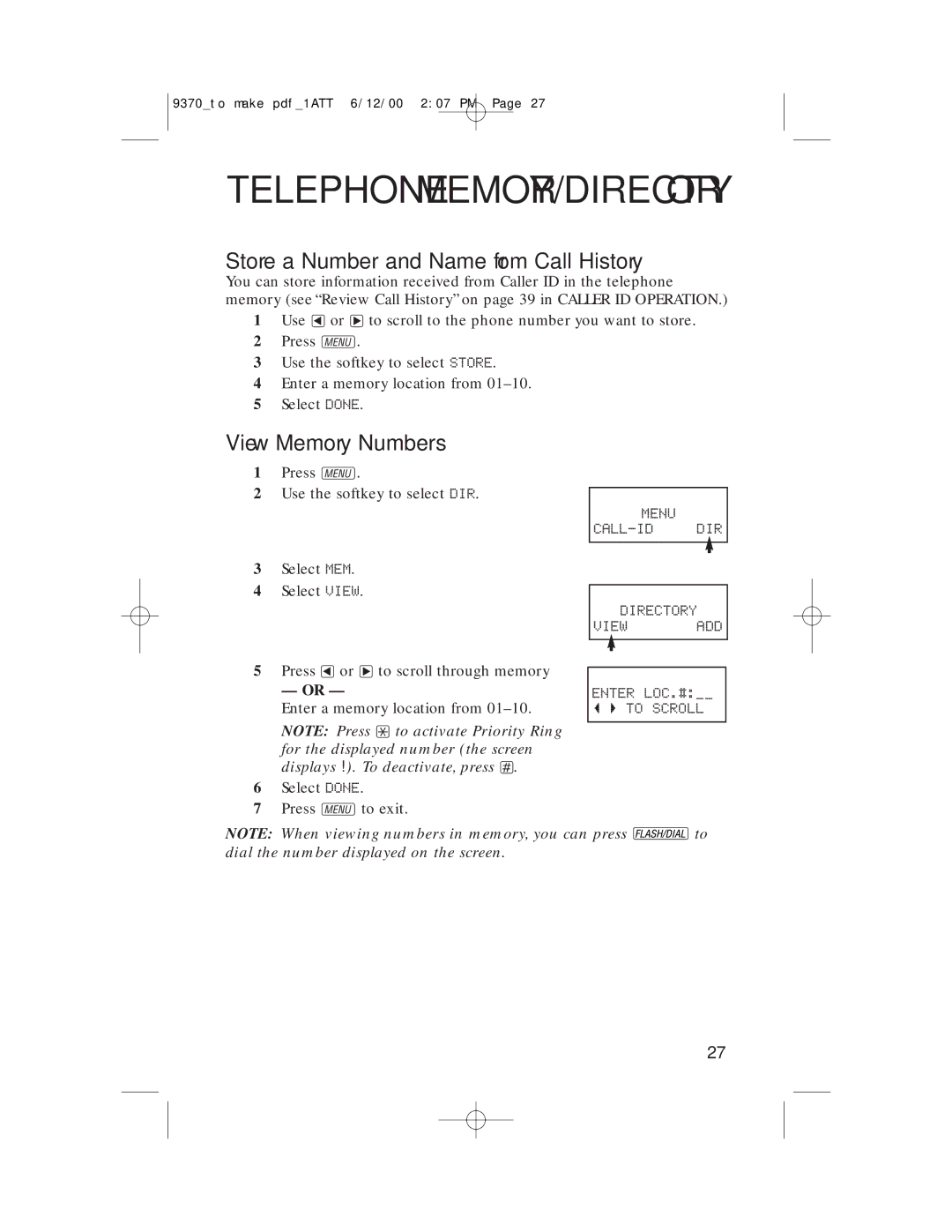 AT&T 9370 user manual Store a Number and Name from Call History, View Memory Numbers 