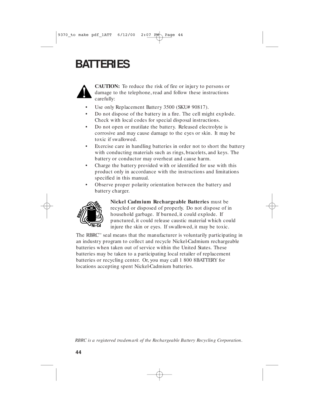 AT&T 9370 user manual Batteries 