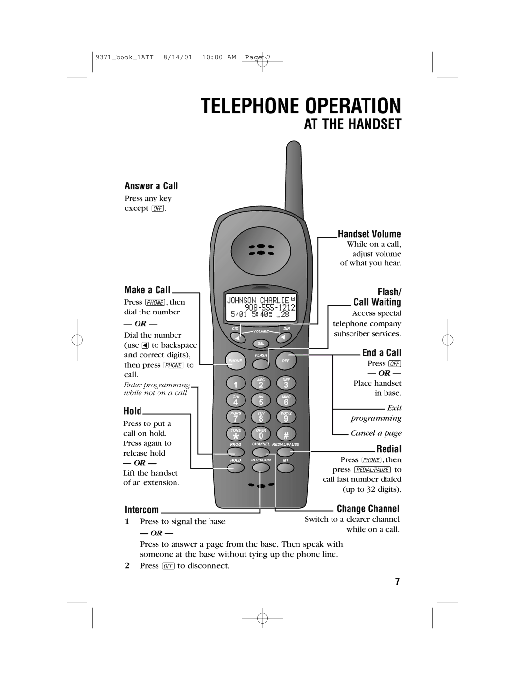 AT&T 9371 user manual Telephone Operation 