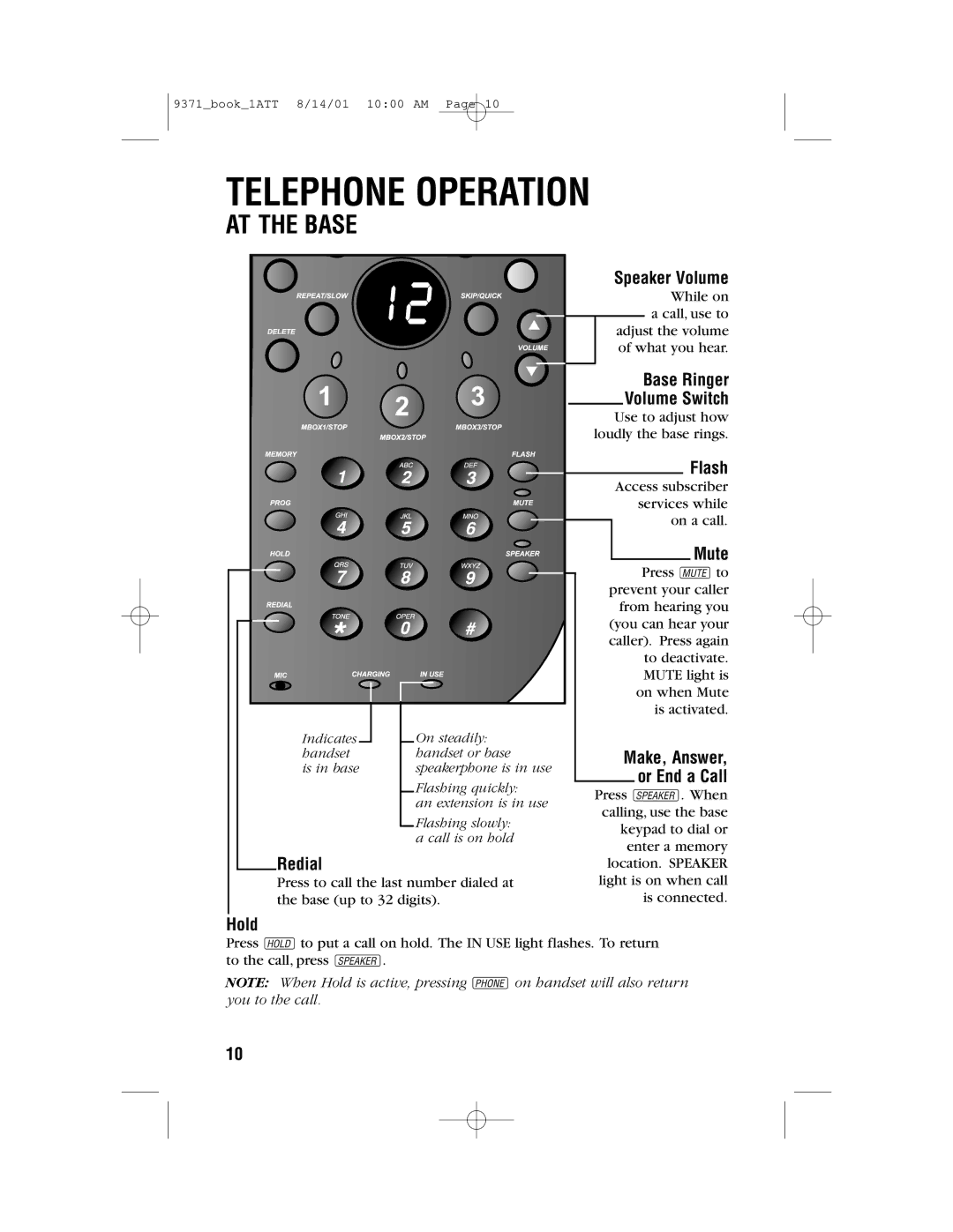 AT&T 9371 user manual Speaker Volume, Mute 