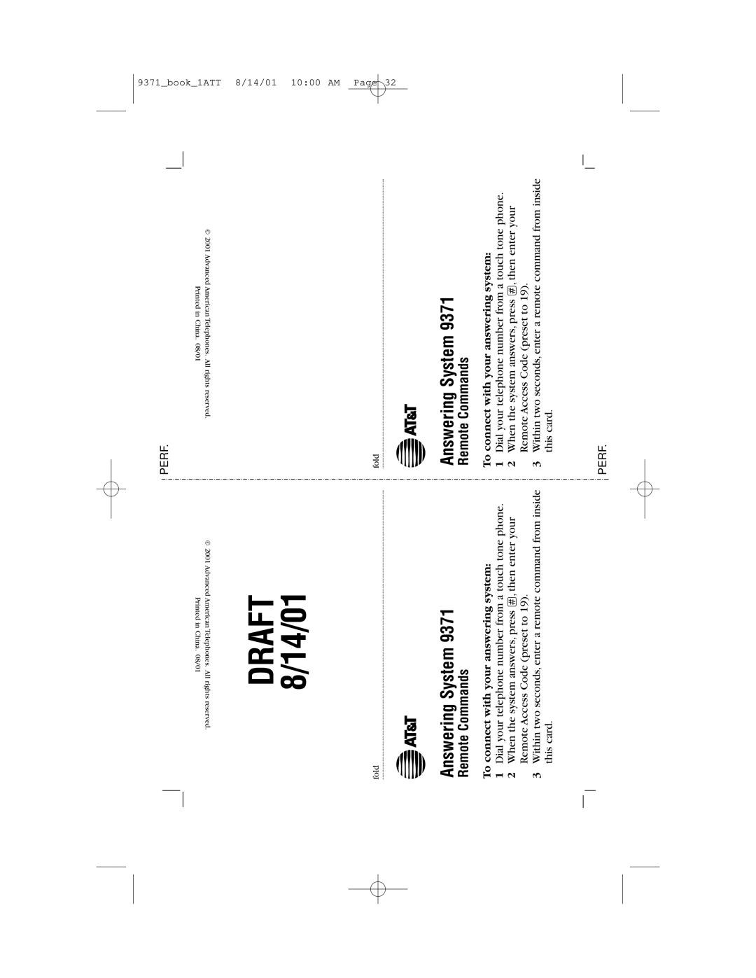 AT&T 9371 user manual Answering System, Remote Commands 