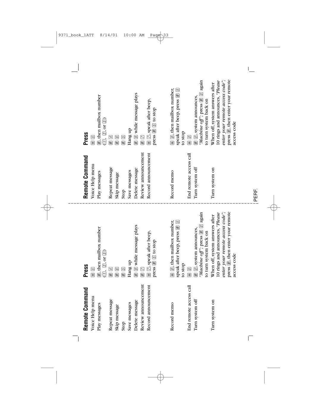 AT&T 9371 user manual Press, Machine off press #0again 