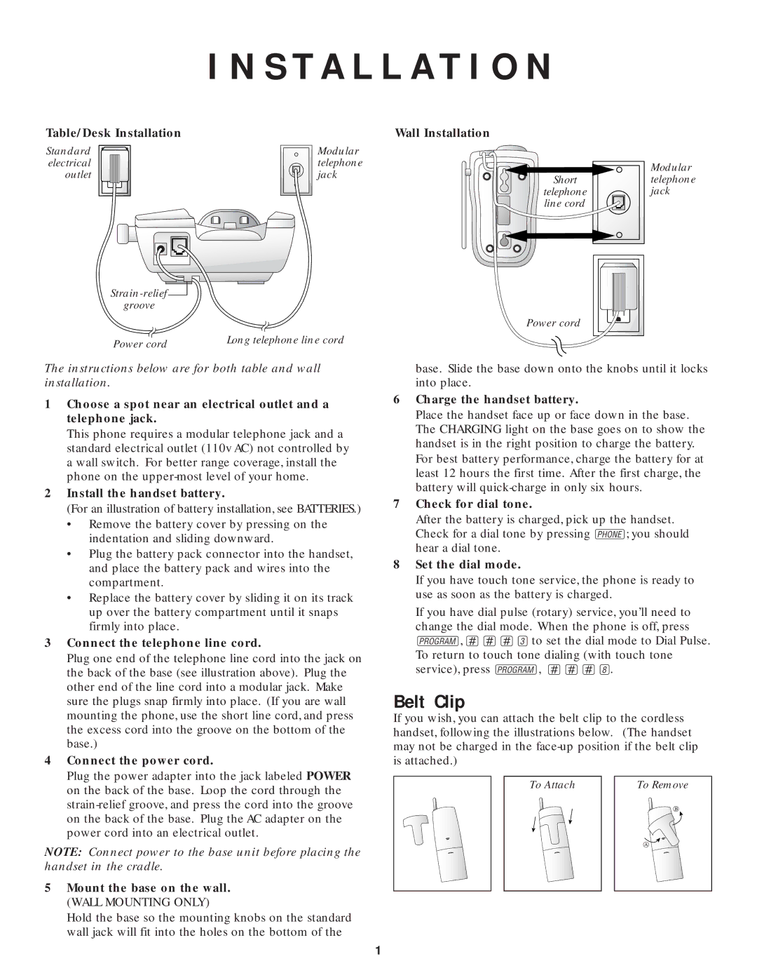 AT&T 9410 user manual Installation, Belt Clip 