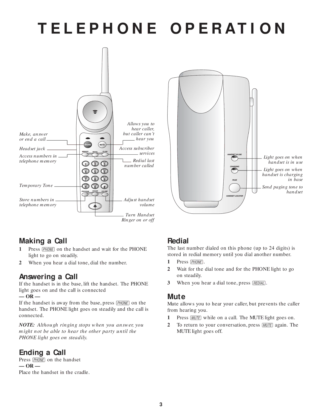 AT&T 9410 user manual Making a Call, Answering a Call, Ending a Call, Redial, Mute 