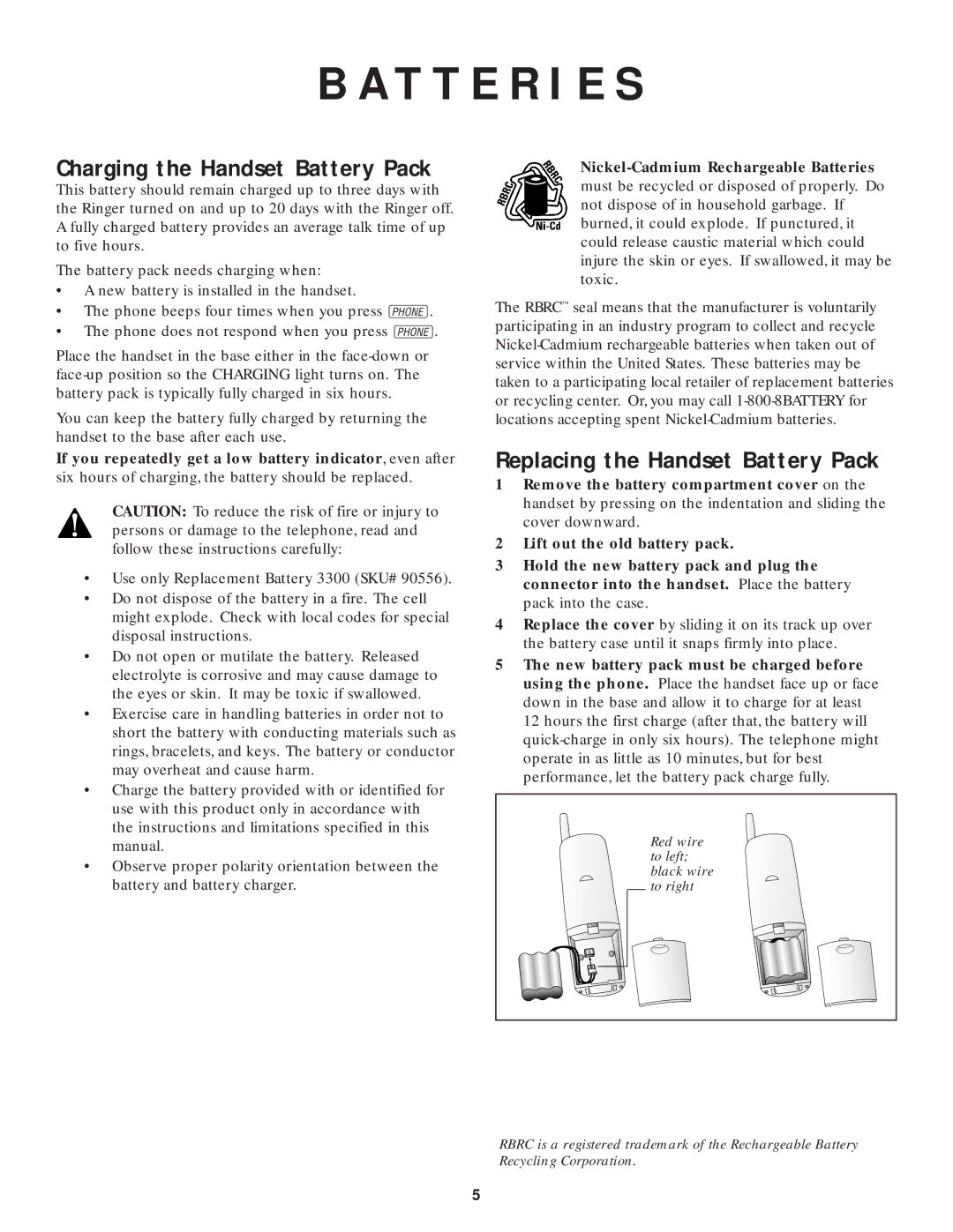 AT&T 9410 user manual T T E R I E S, Charging the Handset Battery Pack, Replacing the Handset Battery Pack 