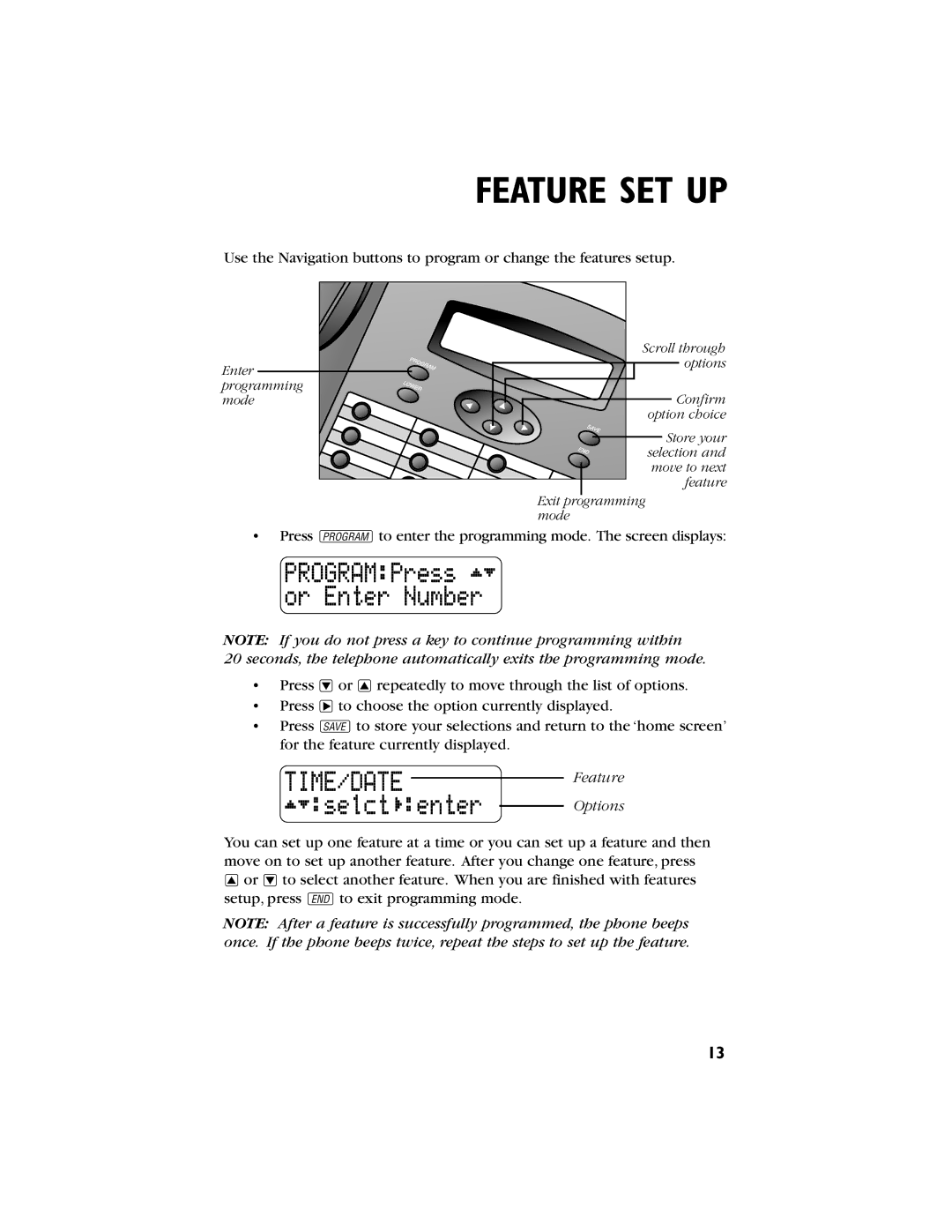 AT&T 944 user manual Feature SET UP, Feature Options 