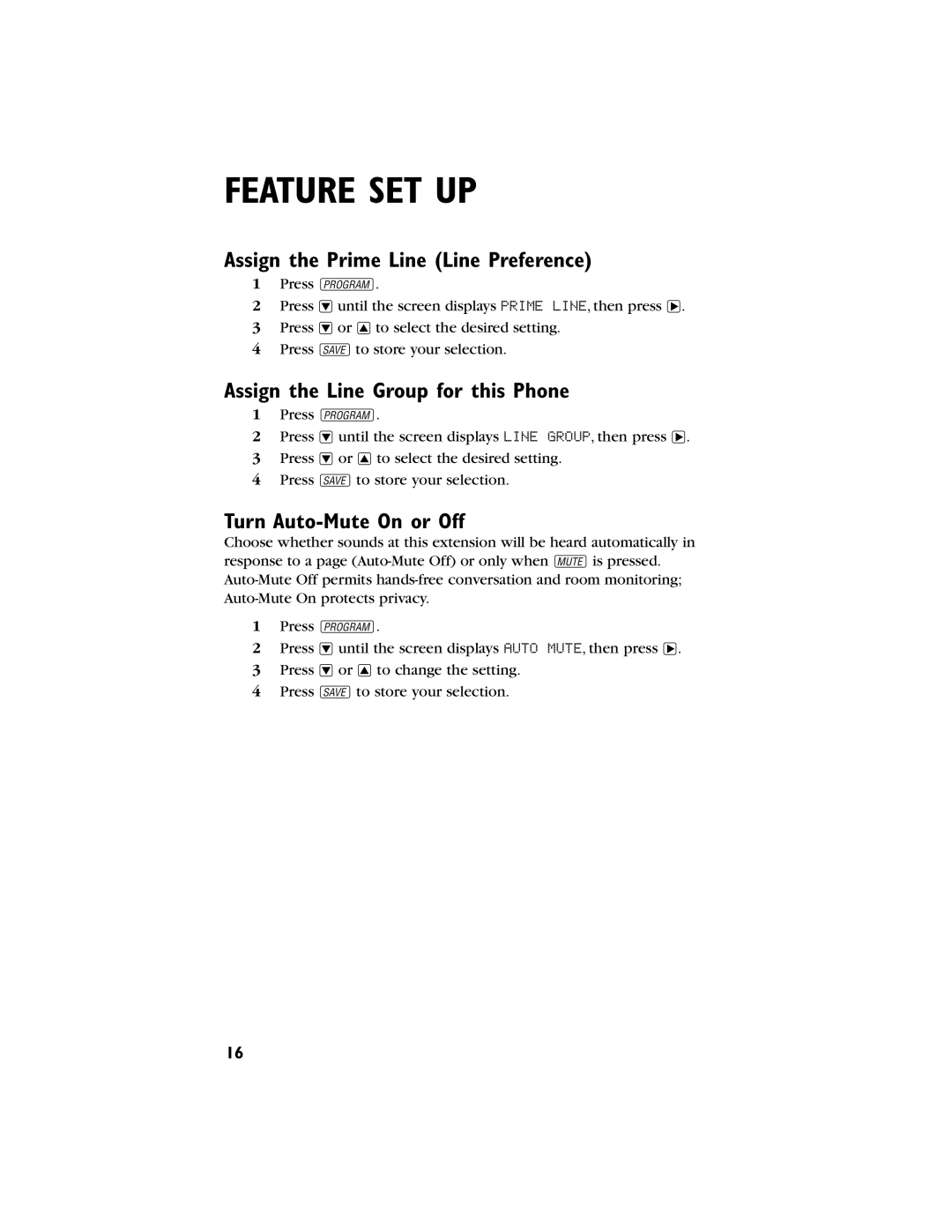 AT&T 944 user manual Assign the Prime Line Line Preference, Assign the Line Group for this Phone, Turn Auto-Mute On or Off 