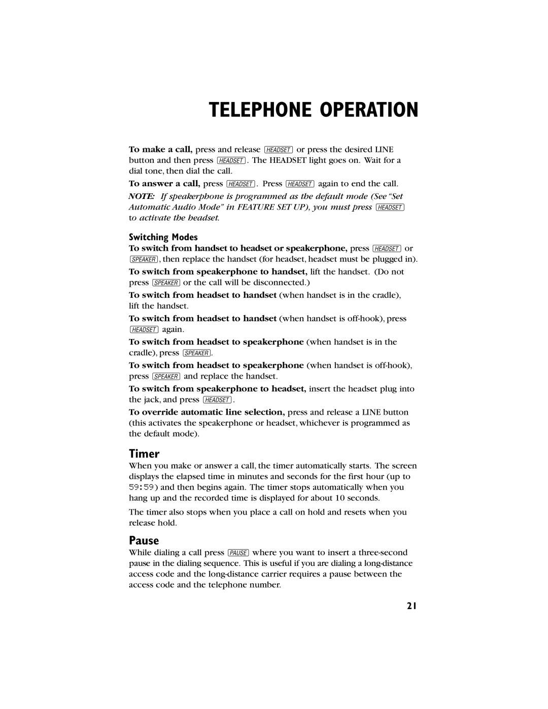 AT&T 944 user manual Timer, Pause, Switching Modes 