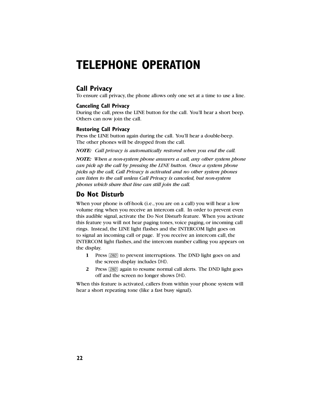 AT&T 944 user manual Do Not Disturb, Canceling Call Privacy, Restoring Call Privacy 