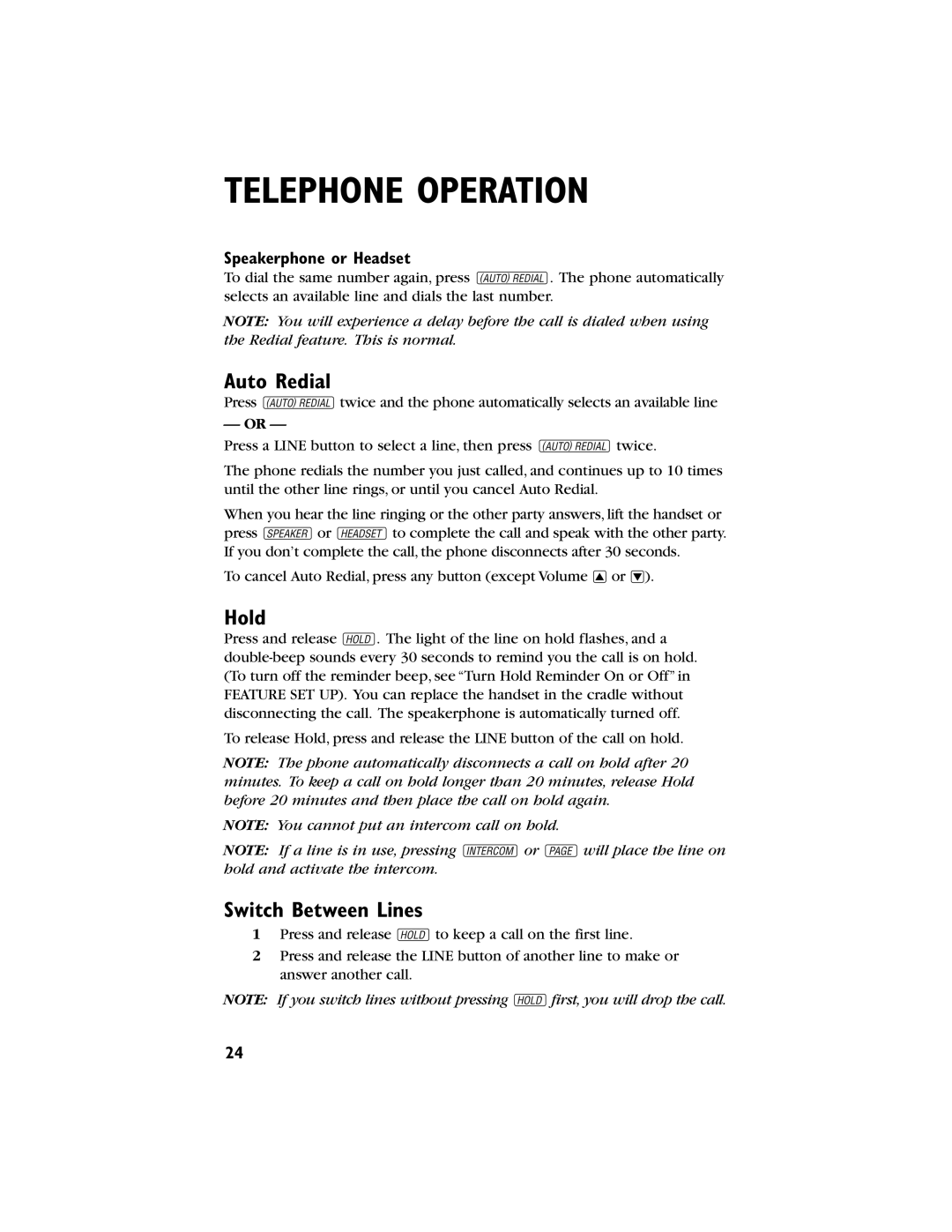 AT&T 944 user manual Auto Redial, Hold, Switch Between Lines, Speakerphone or Headset 