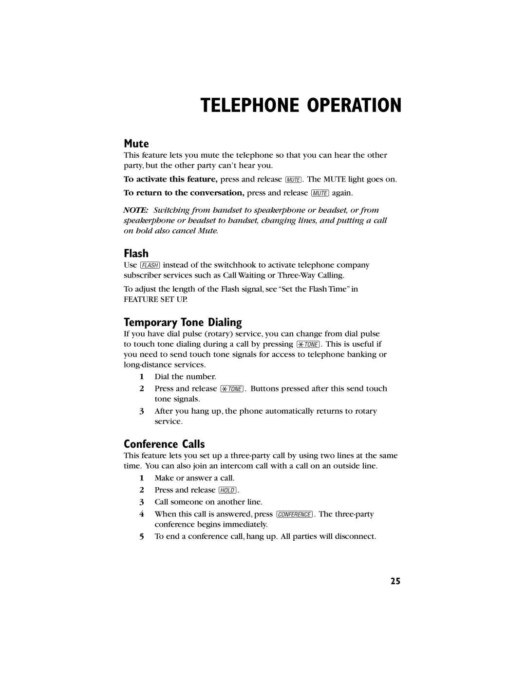 AT&T 944 user manual Mute, Flash, Temporary Tone Dialing, Conference Calls 