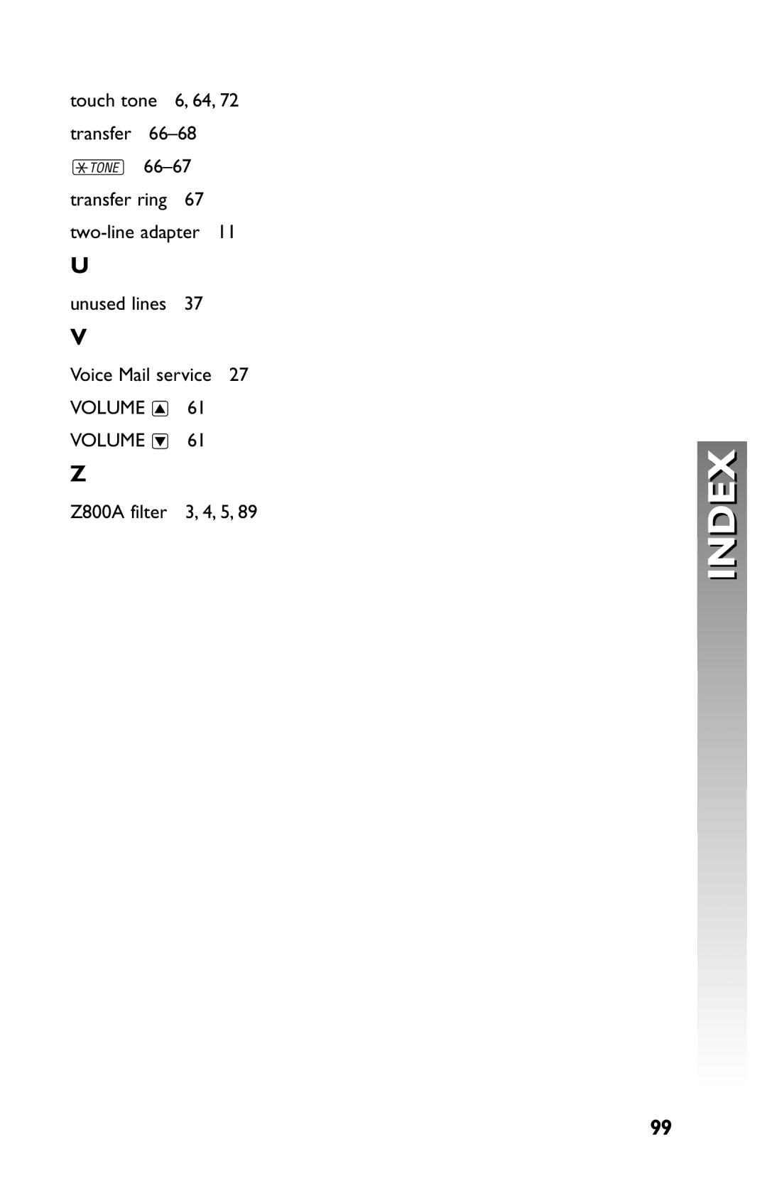 AT&T 945 user manual Index 