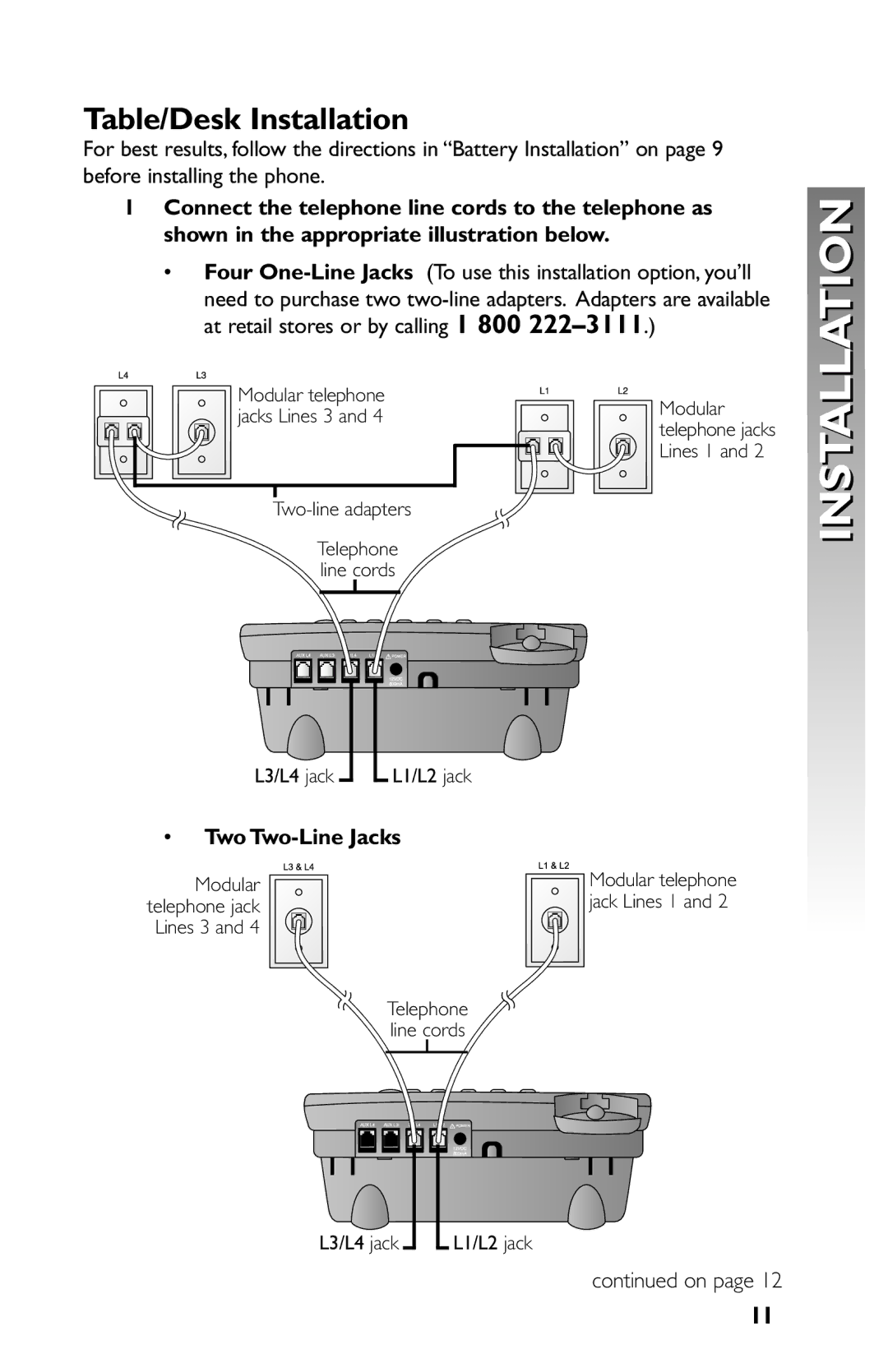 AT&T 945 user manual Table/Desk Installation, Two Two-Line Jacks 