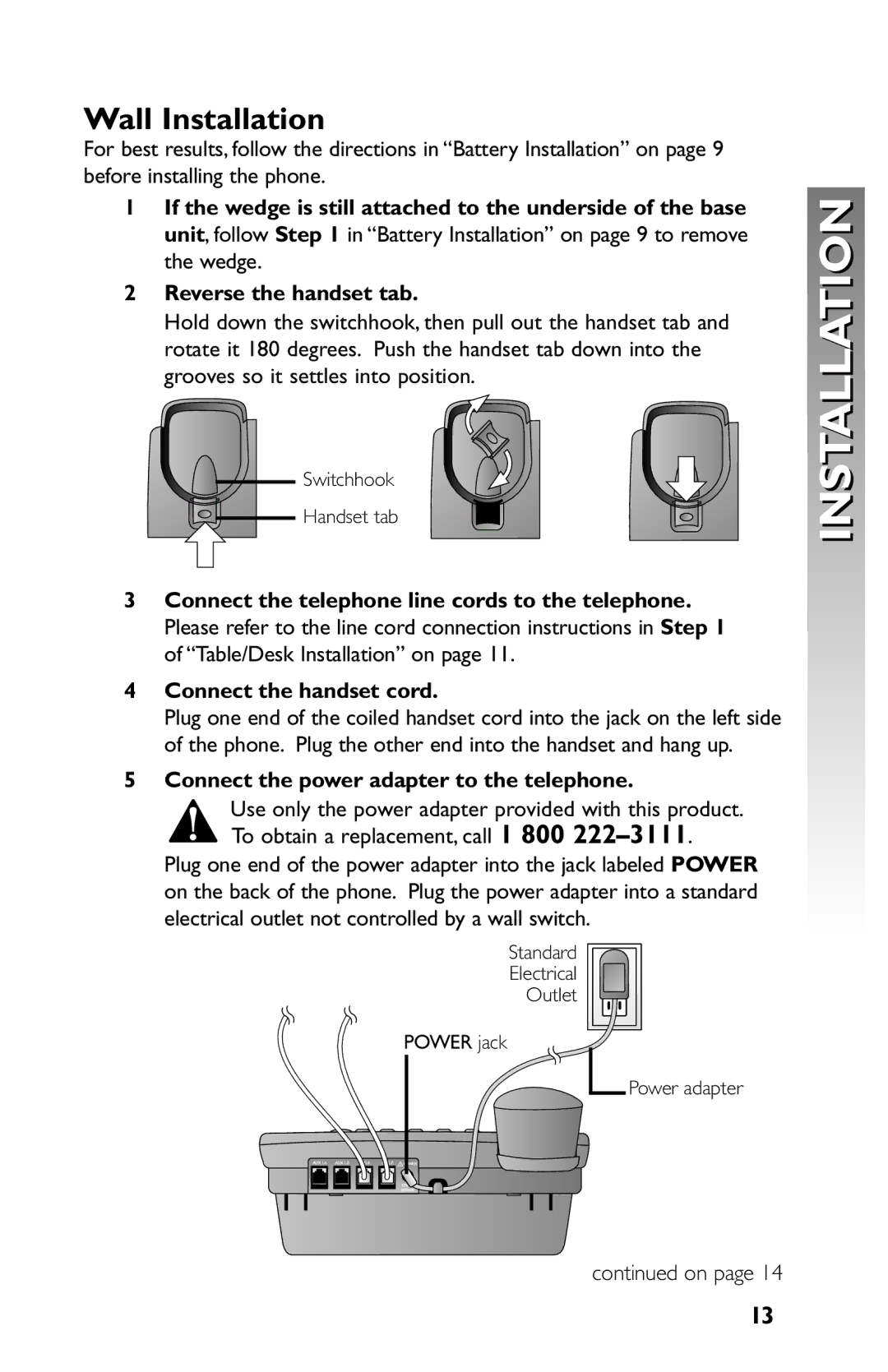 AT&T 945 user manual Wall Installation 