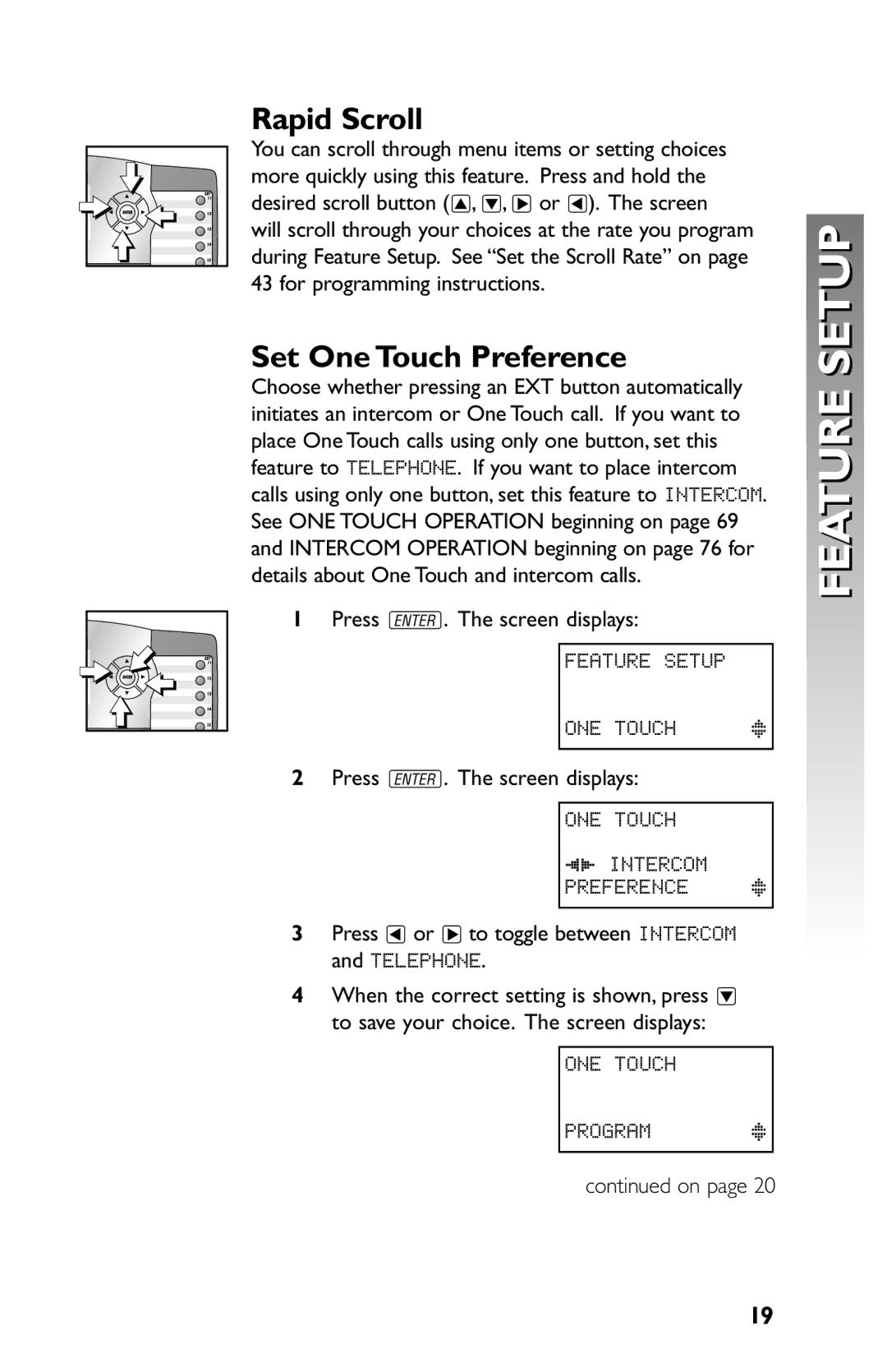 AT&T 945 user manual Rapid Scroll, Set One Touch Preference 