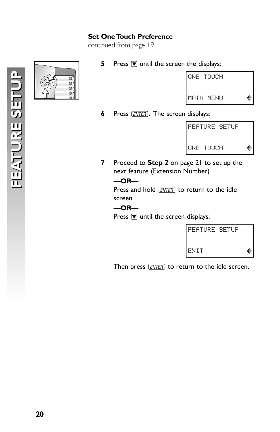 AT&T 945 user manual Set One Touch Preference 