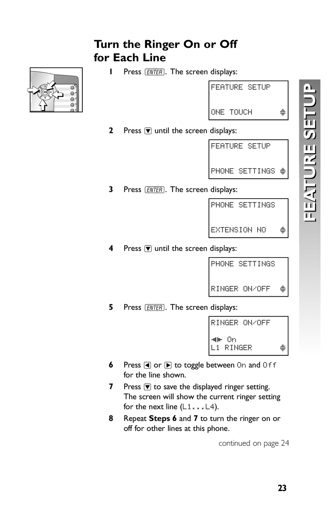 AT&T 945 user manual Turn the Ringer On or Off for Each Line 