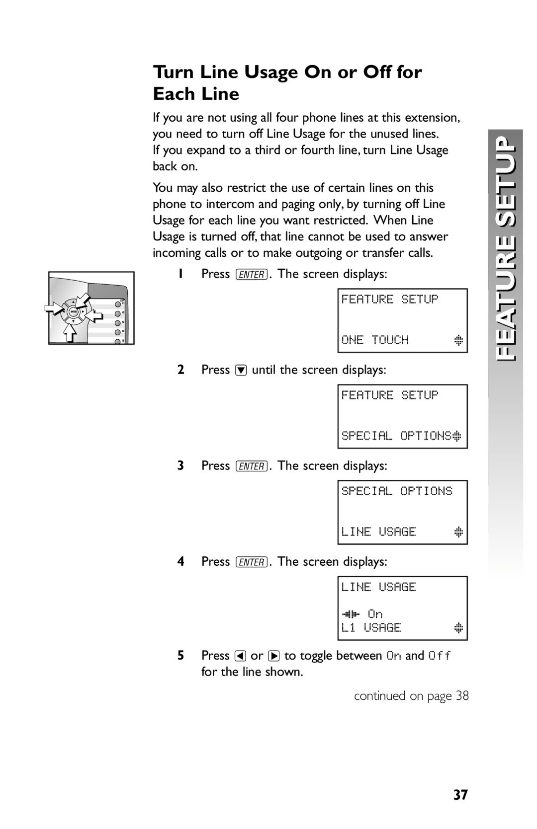 AT&T 945 user manual Turn Line Usage On or Off for Each Line 