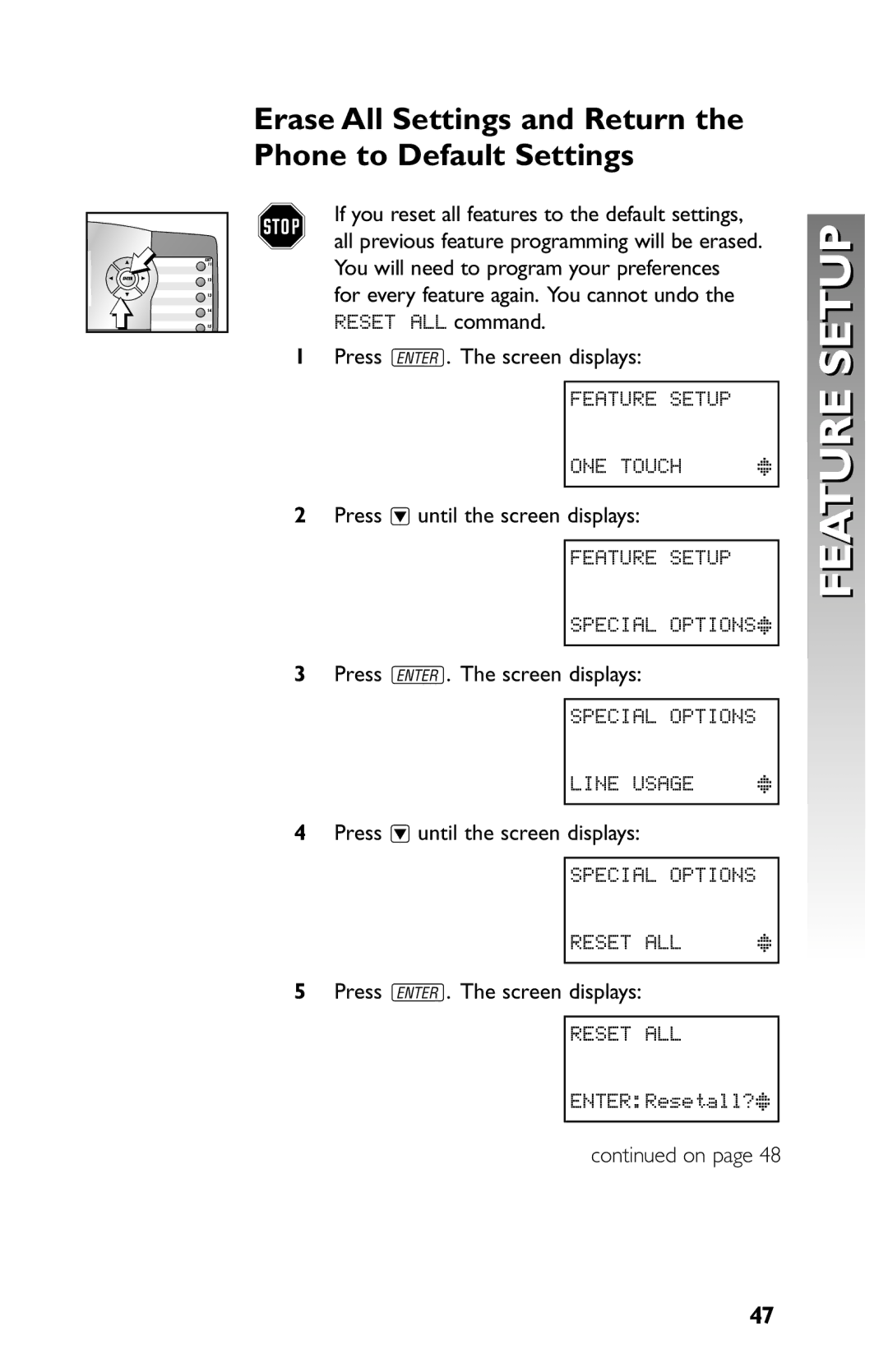 AT&T 945 user manual Erase All Settings and Return the Phone to Default Settings 