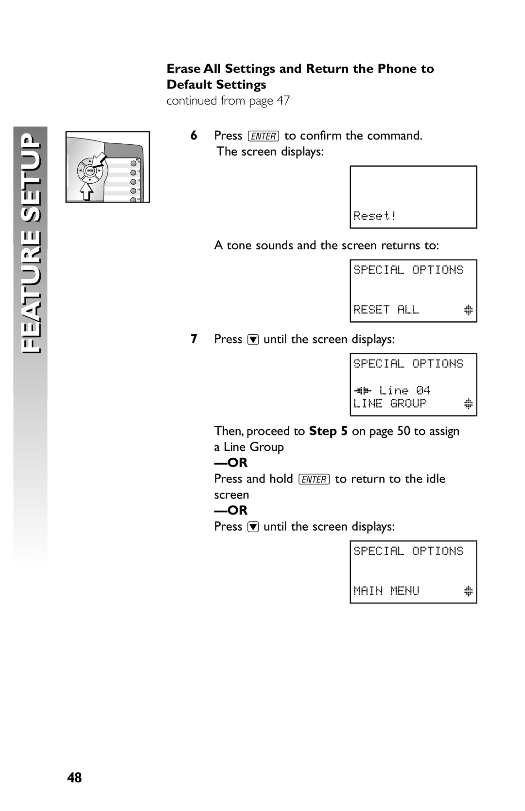 AT&T 945 user manual Erase All Settings and Return the Phone to Default Settings 