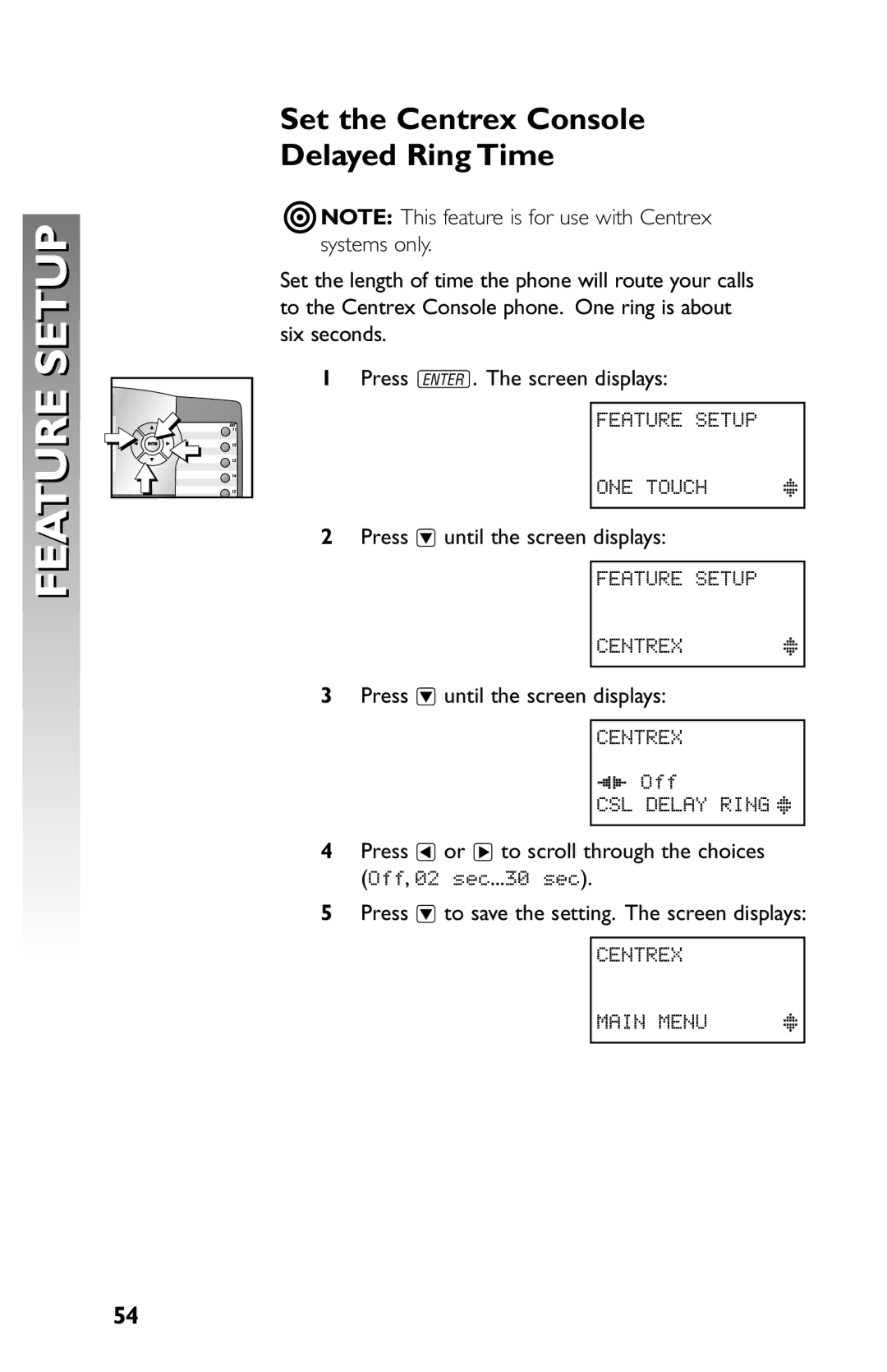 AT&T 945 user manual Set the Centrex Console Delayed Ring Time 