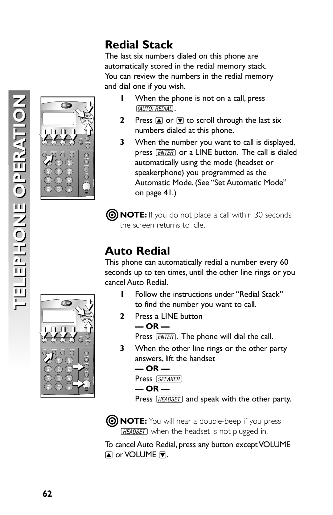 AT&T 945 user manual Redial Stack, Auto Redial 