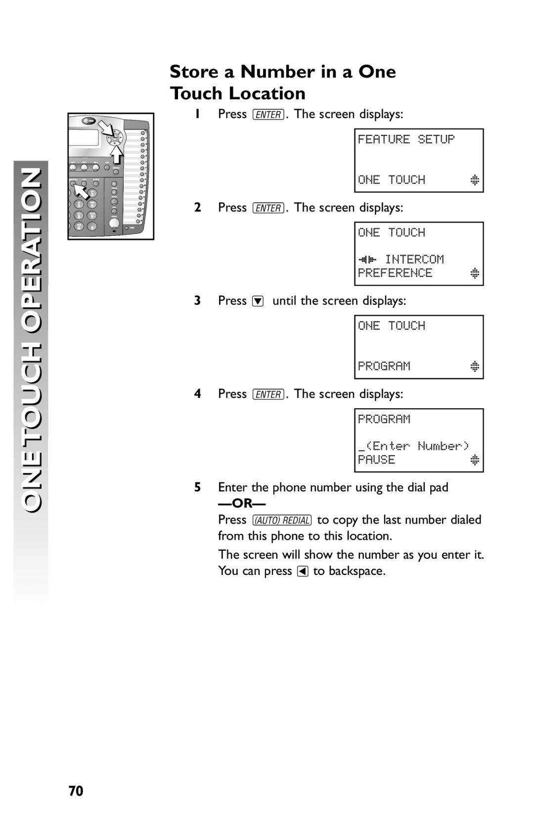 AT&T 945 user manual Onetouch Operation, Store a Number in a One Touch Location 