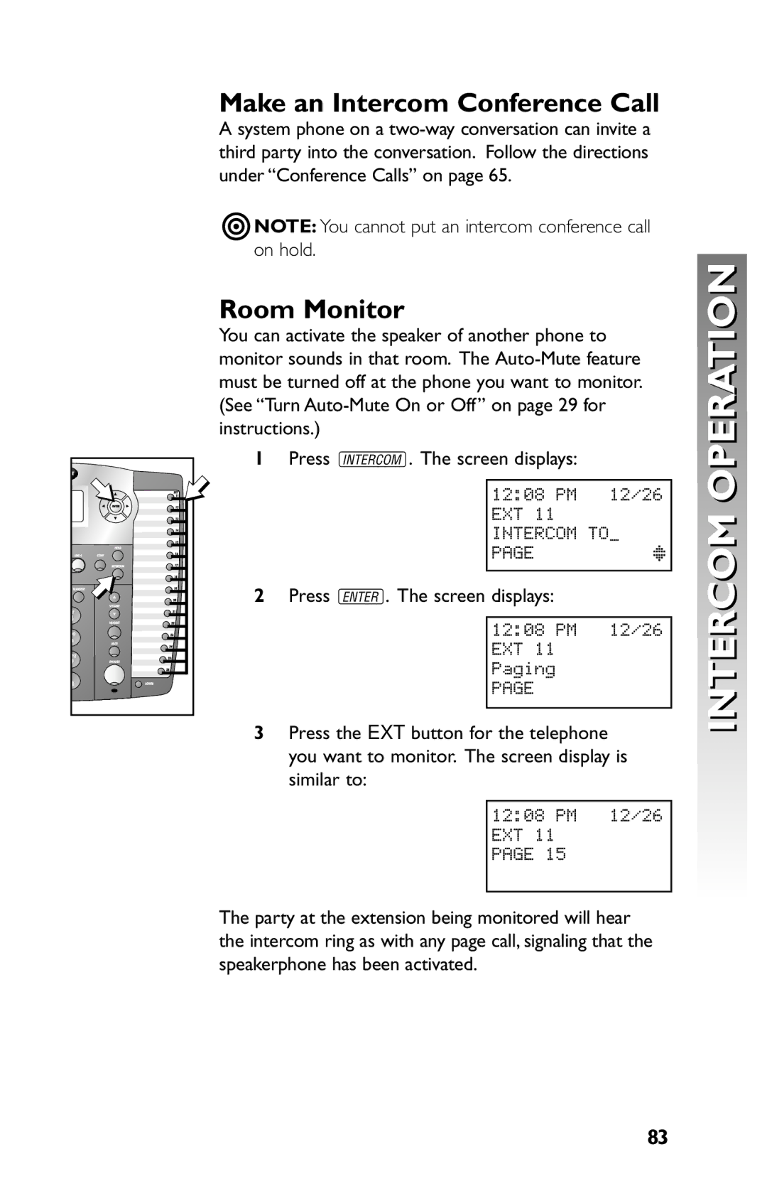 AT&T 945 user manual Room Monitor, Make an Intercom Conference Call 