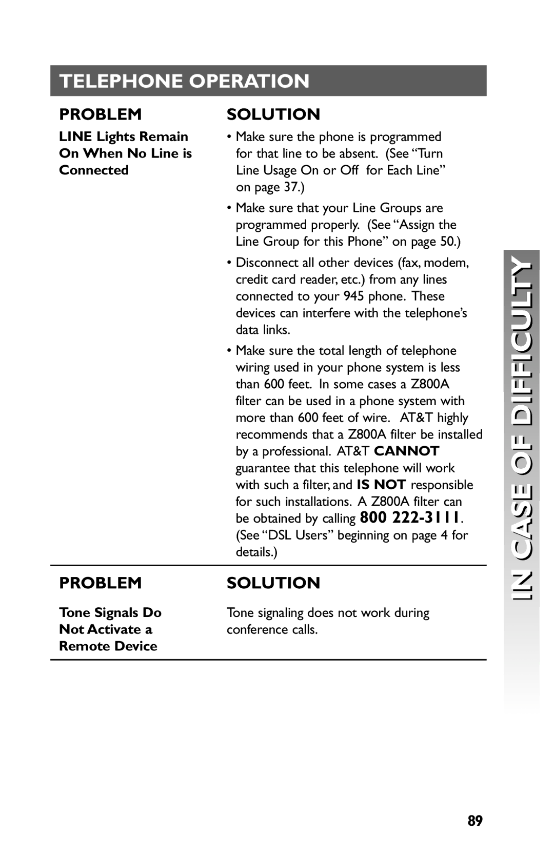 AT&T 945 user manual Line Lights Remain, On When No Line is, Connected, Tone Signals Do, Not Activate a, Remote Device 