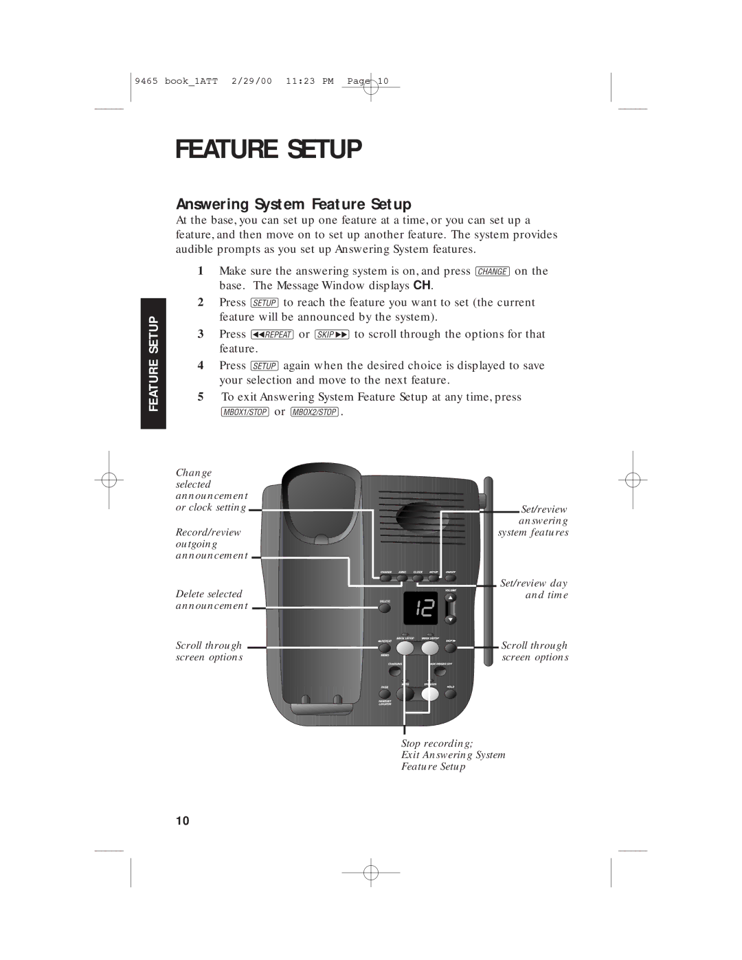 AT&T 9465 manual Answering System Feature Setup 