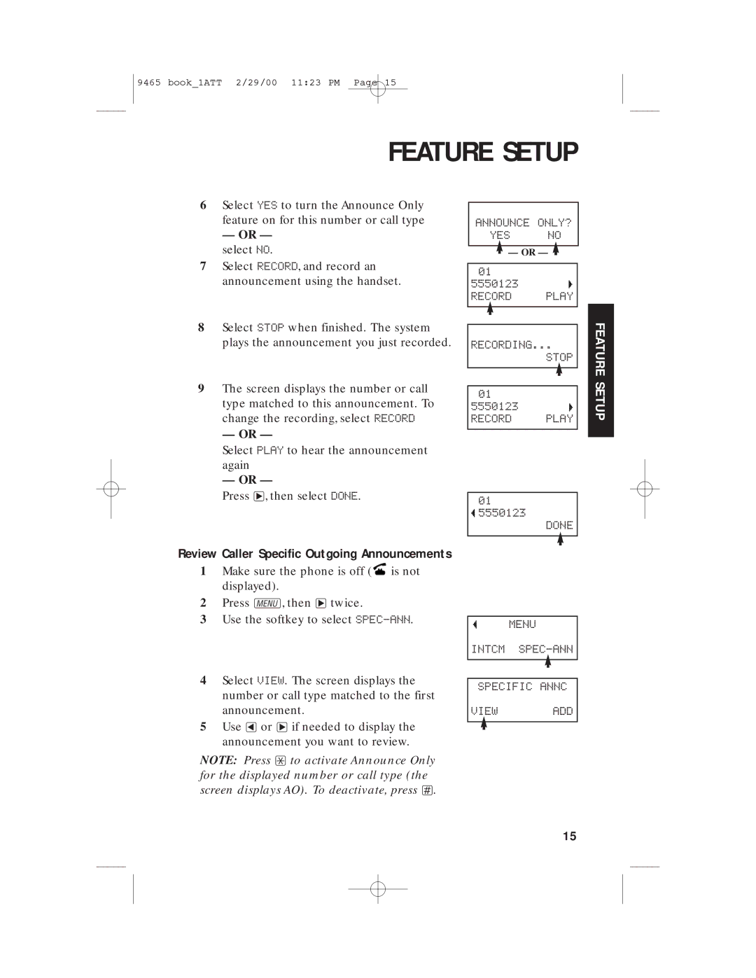 AT&T 9465 manual Review Caller Specific Outgoing Announcements 