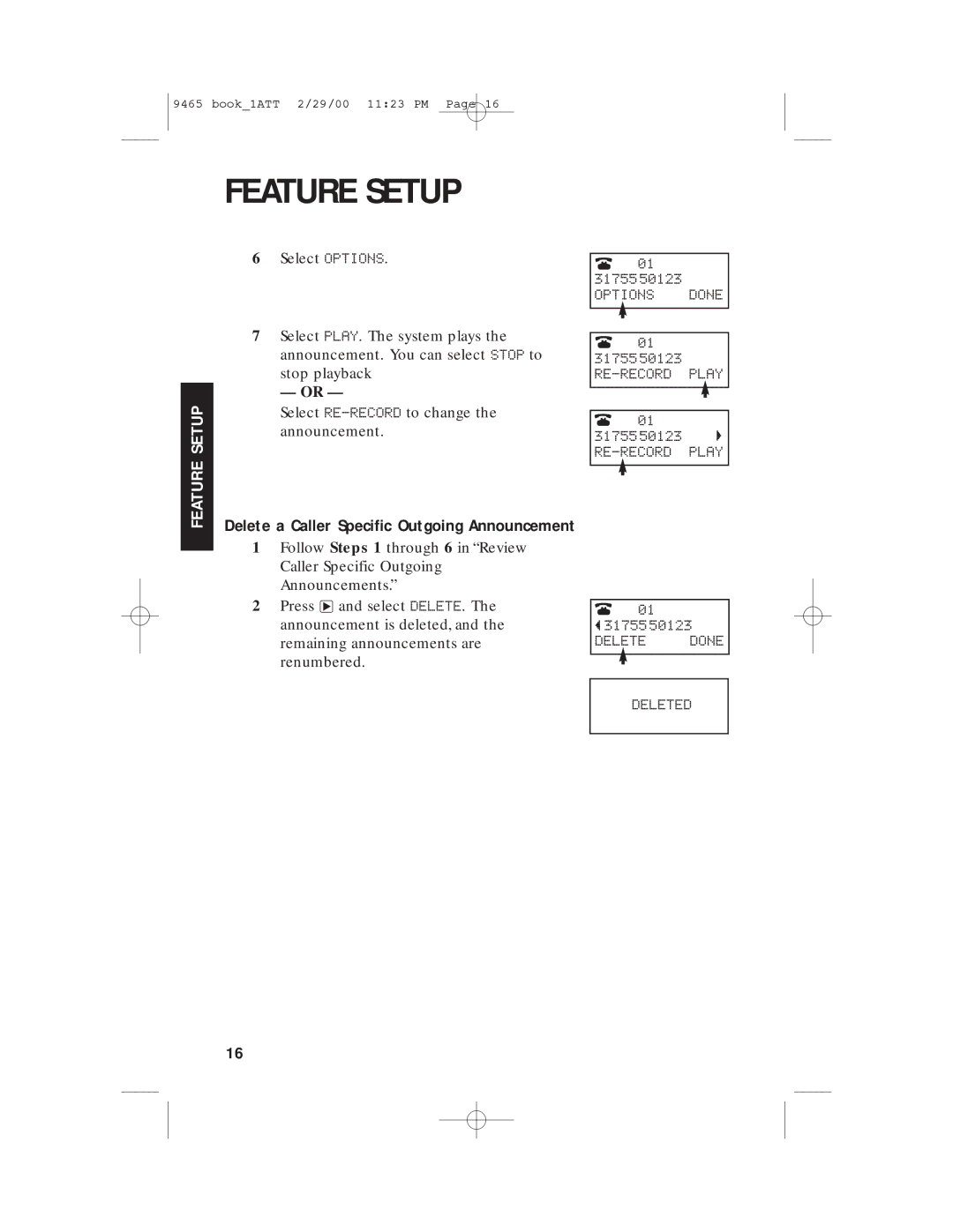 AT&T 9465 manual Delete a Caller Specific Outgoing Announcement 