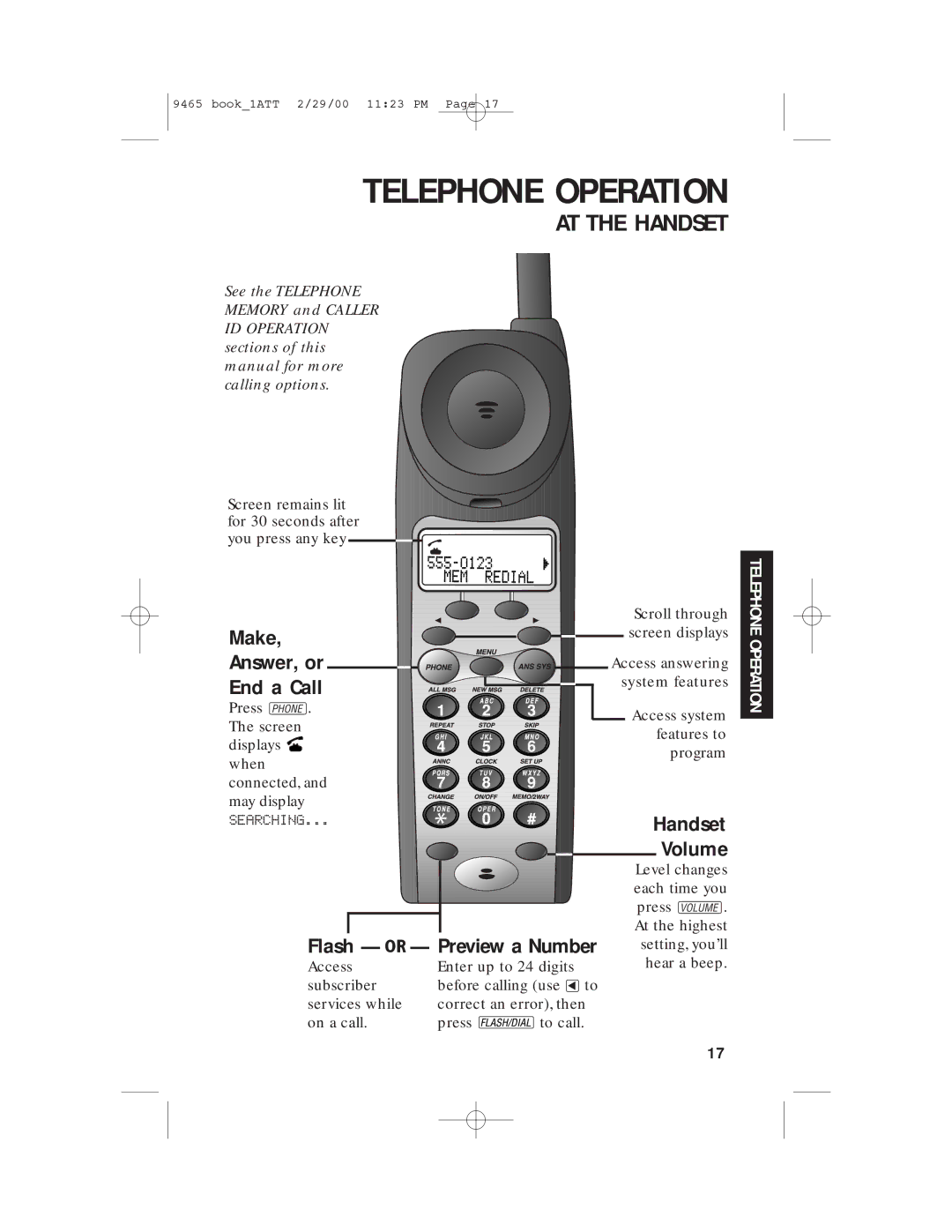 AT&T 9465 manual Telephone Operation 