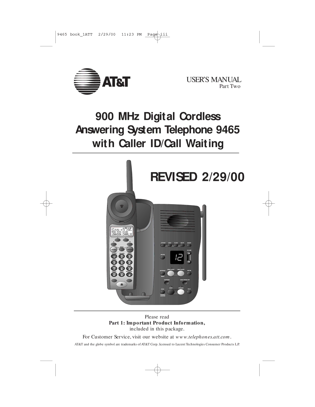 AT&T 9465 manual Revised 2/29/00, Part 1 Important Product Information 