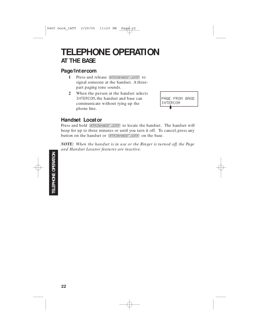 AT&T 9465 manual Page/Intercom, Handset Locator 