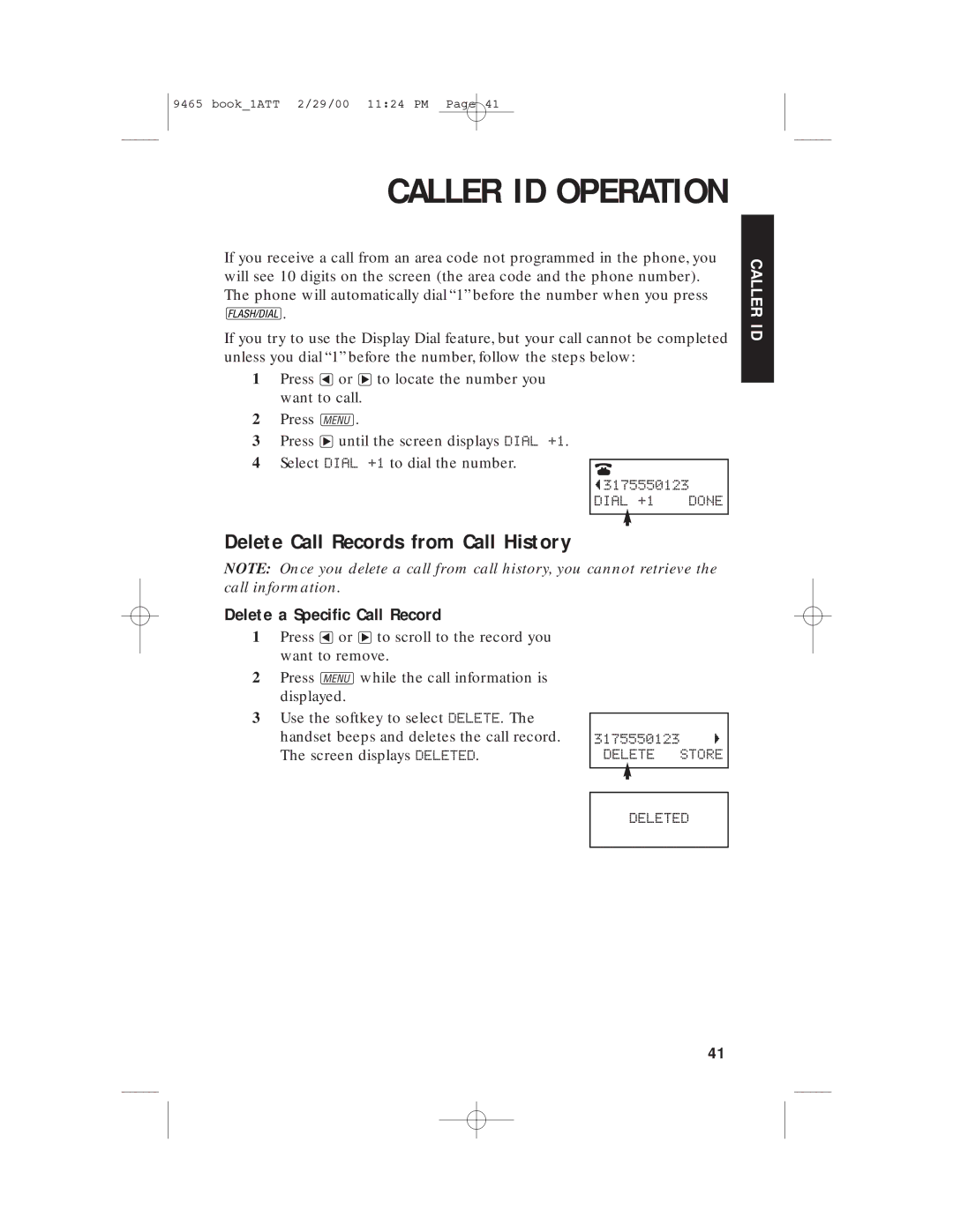 AT&T 9465 manual Delete Call Records from Call History, Delete a Specific Call Record 