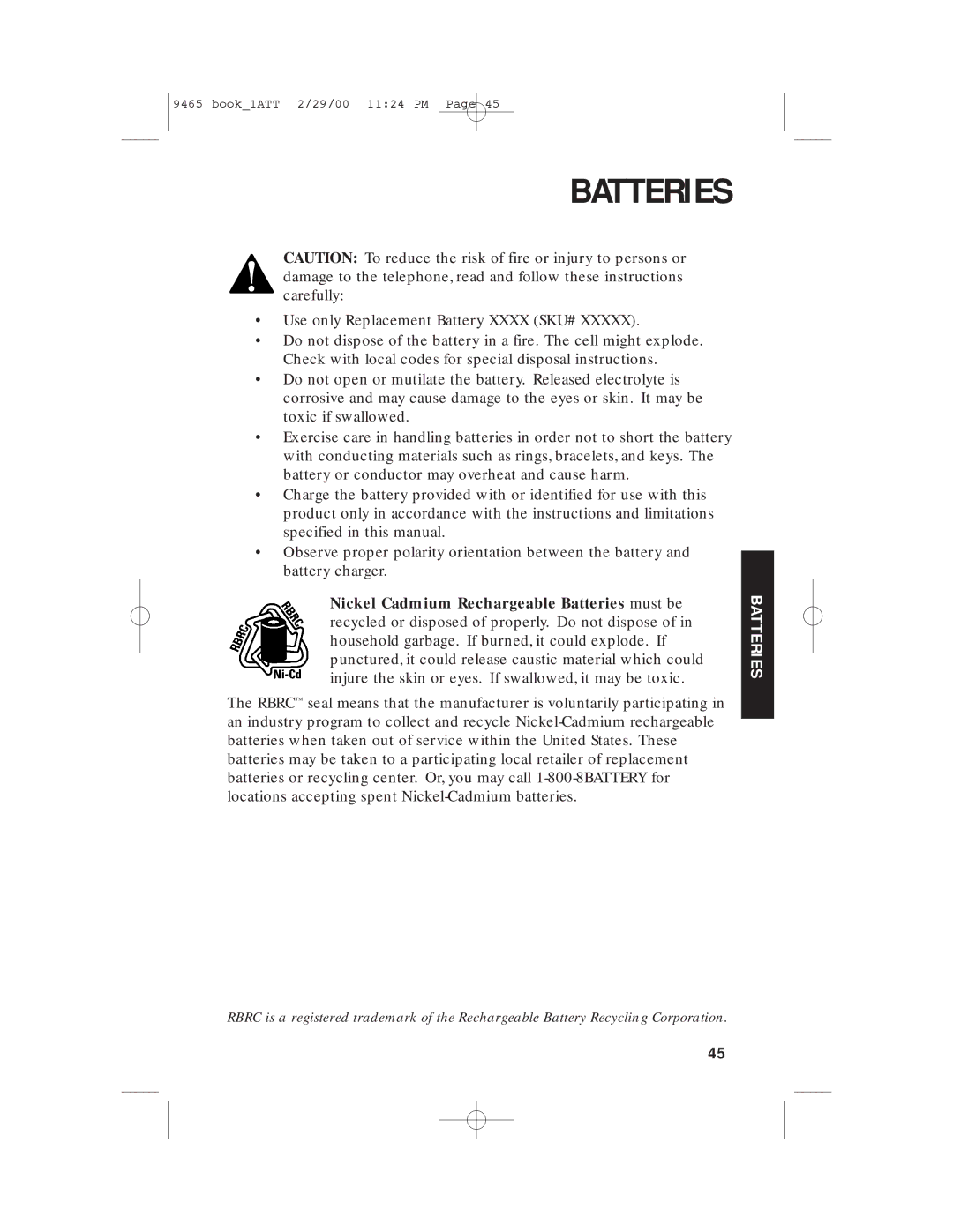 AT&T 9465 manual Batteries 