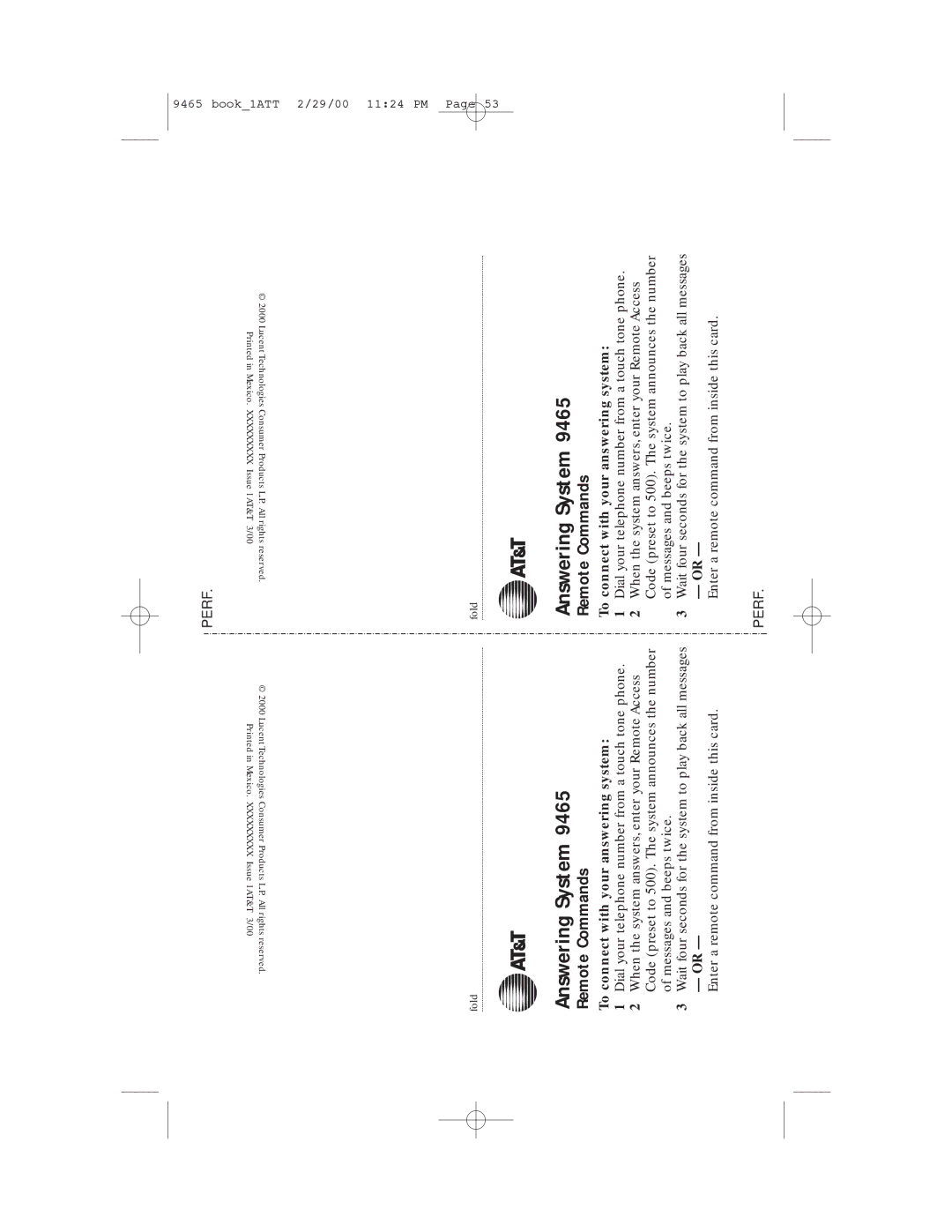 AT&T 9465 manual Answering System, Remote Commands 