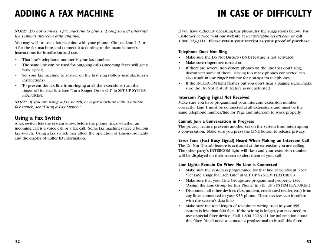 AT&T 955 user manual Adding a FAX Machine, Case of Difficulty, Using a Fax Switch 