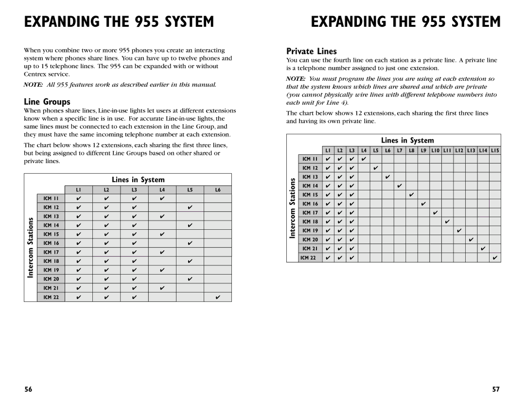 AT&T user manual Expanding the 955 System, Line Groups, Private Lines 