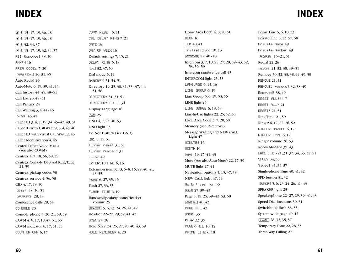 AT&T 955 user manual Index, All Removed! 38 AM/PM Area CODEs 7 