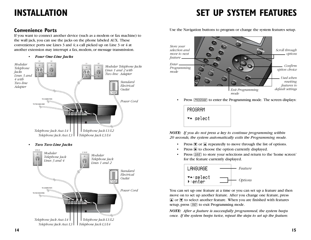 AT&T 955 user manual SET UP System Features, Convenience Ports 