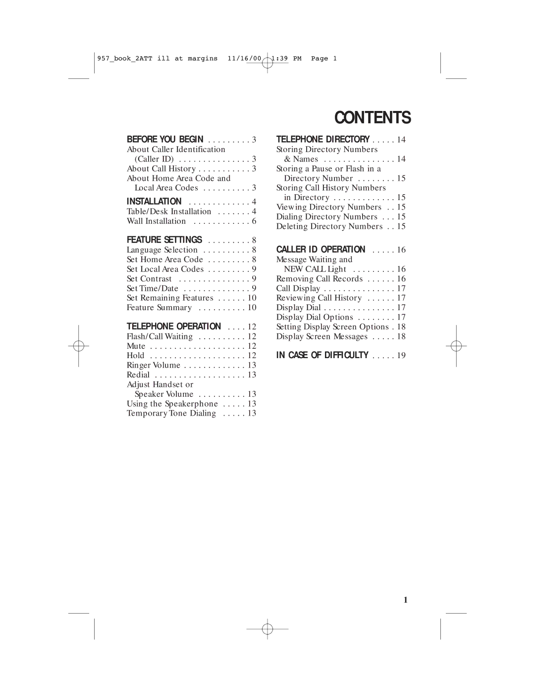 AT&T 957 user manual Contents 