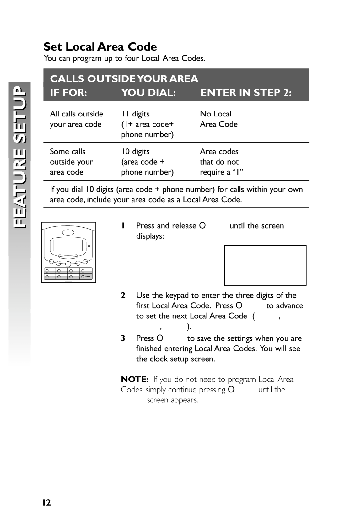 AT&T 959 user manual Set Local Area Code, Calls Outside Your Area If for YOU Dial Enter in Step 