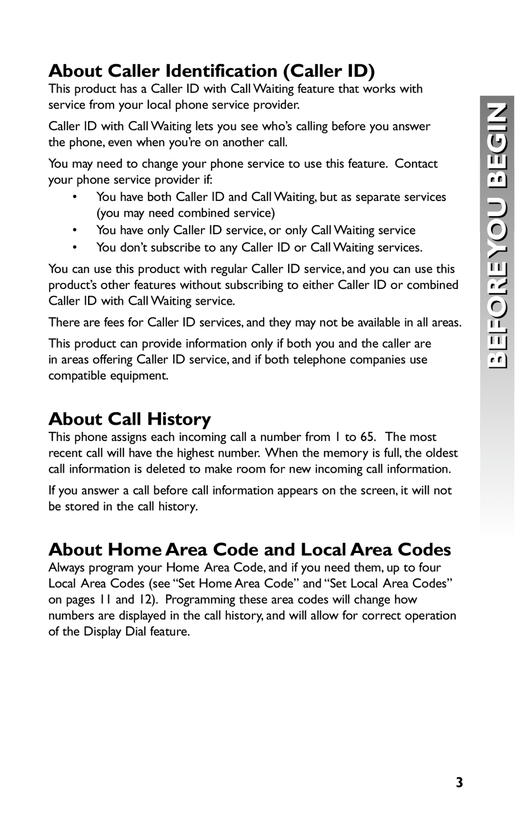 AT&T 959 user manual Beforeyou Begin, About Caller Identification Caller ID, About Call History 