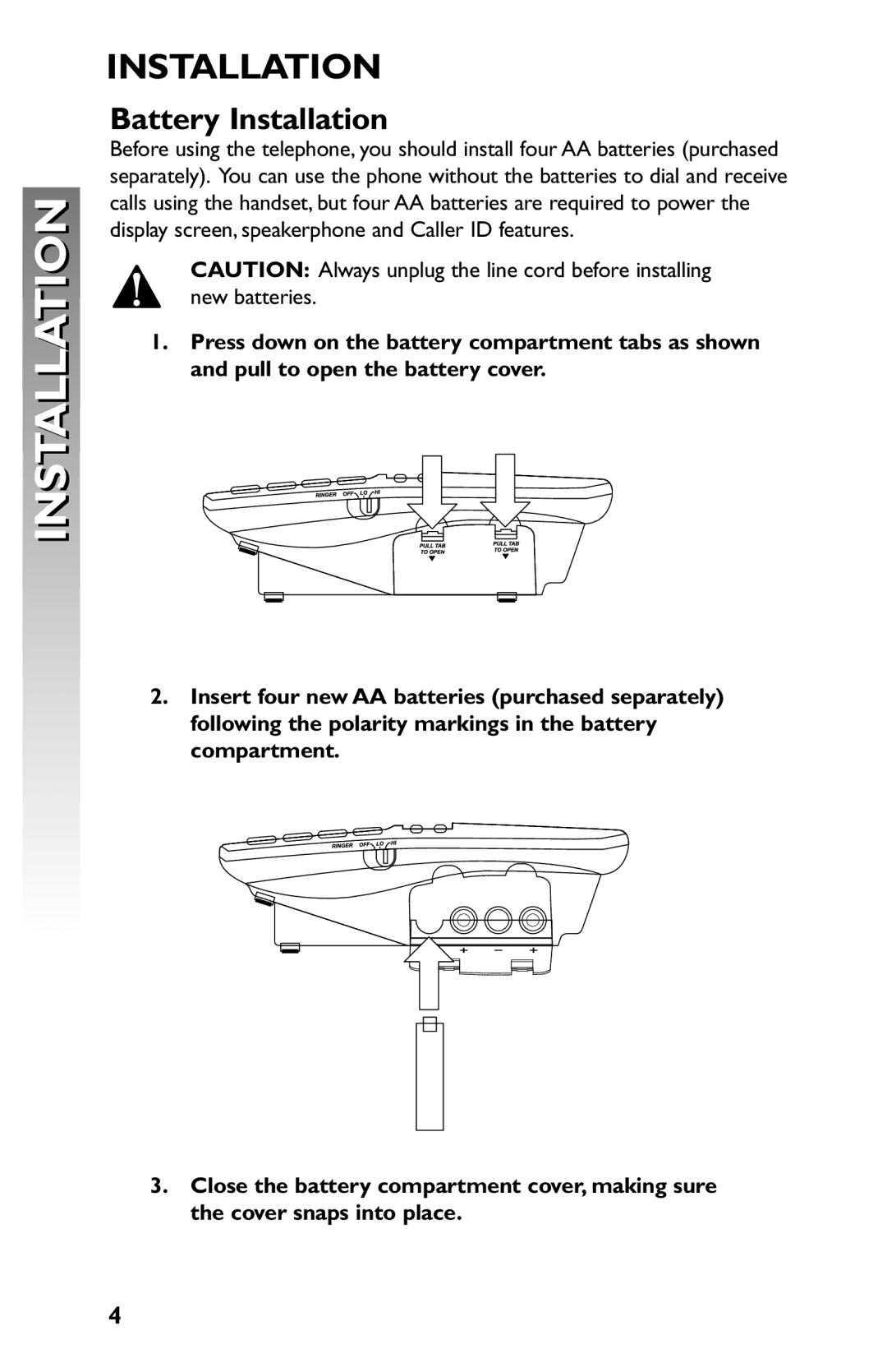 AT&T 959 user manual Battery Installation 