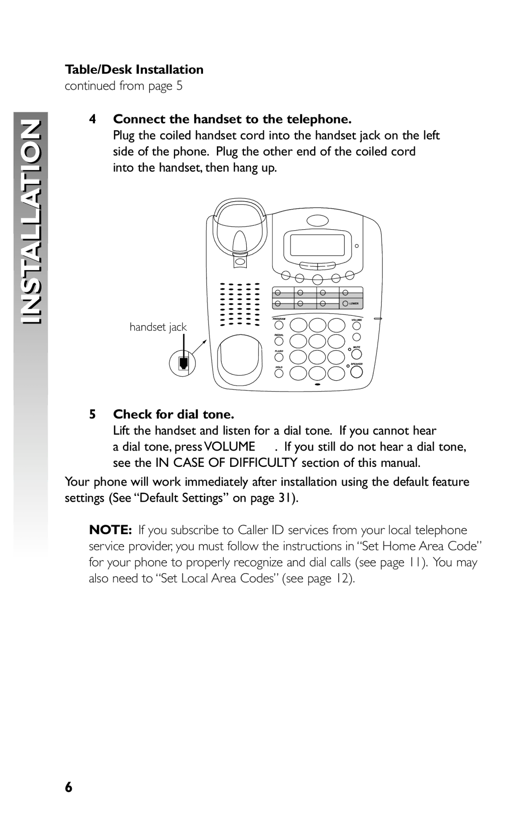 AT&T 959 user manual Table/Desk Installation, From, Connect the handset to the telephone, Check for dial tone 