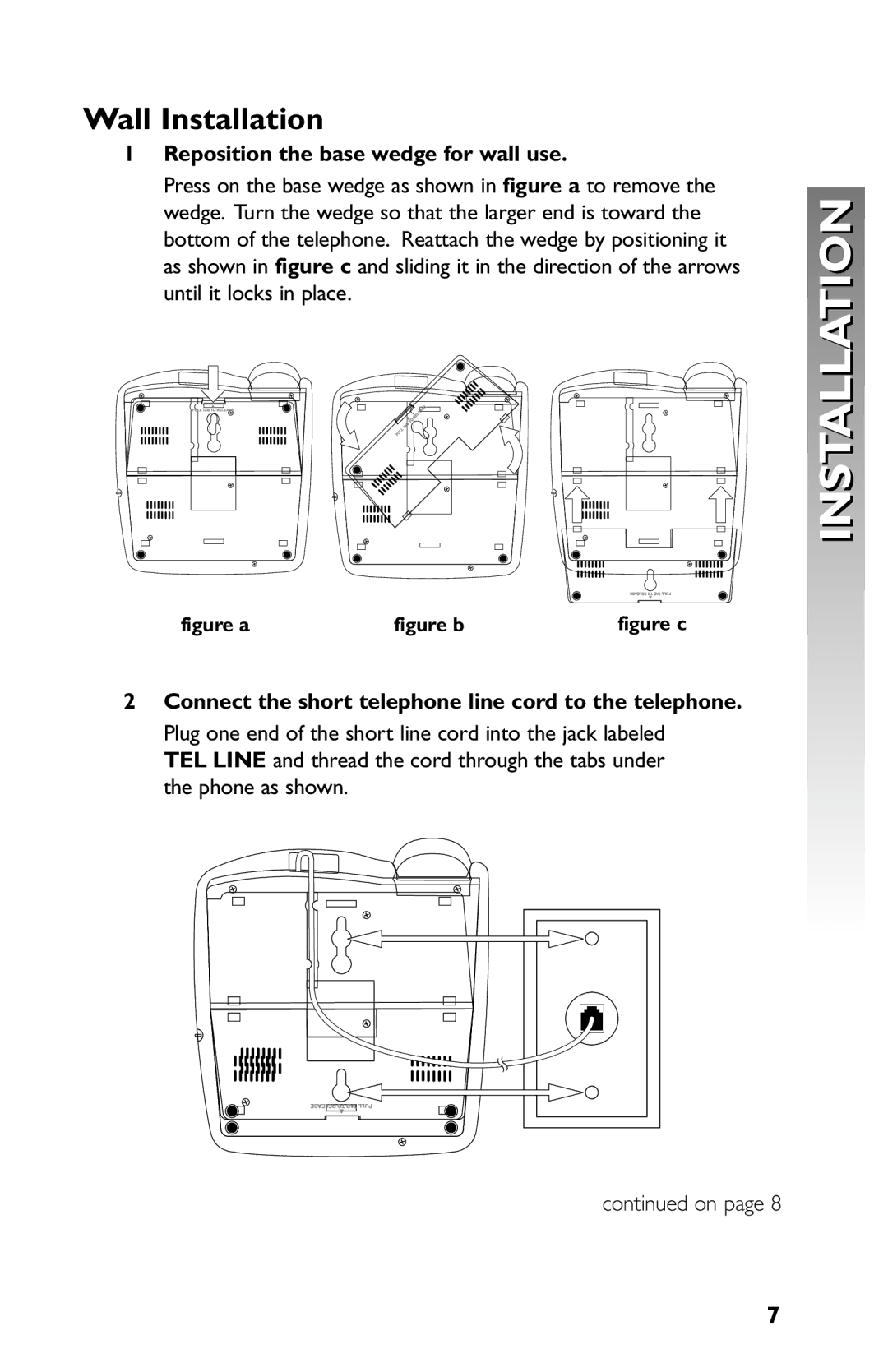 AT&T 959 user manual Wall Installation, Reposition the base wedge for wall use 