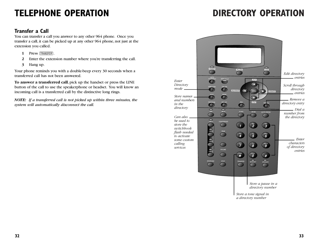 AT&T 964 user manual Directory Operation, Transfer a Call 